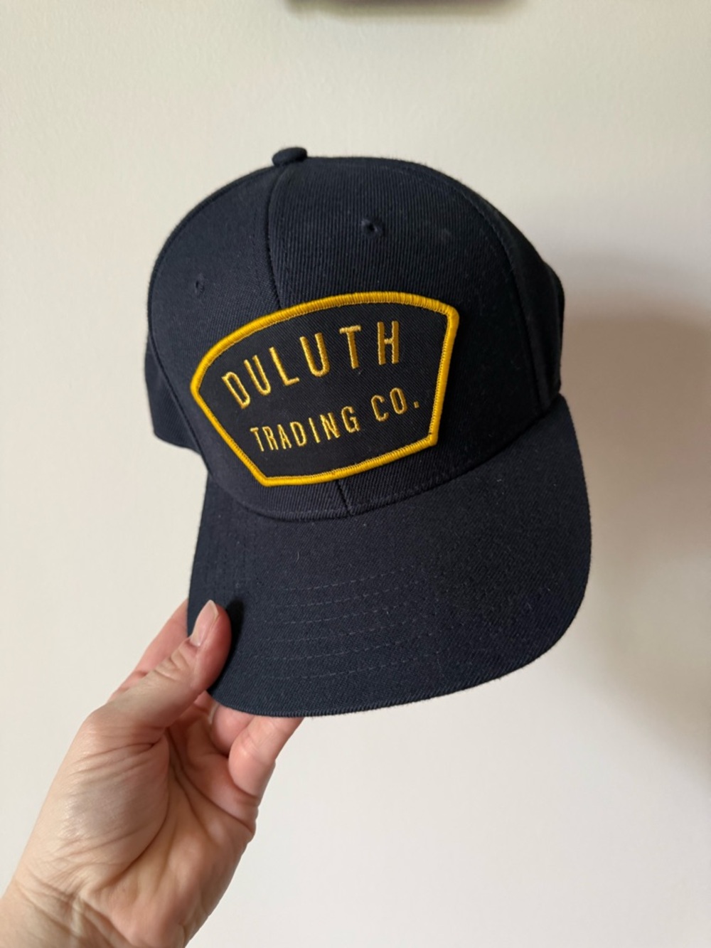 Duluth Trading Co Navy Baseball Cap Yellow Logo Patch Adjustable Hat OS